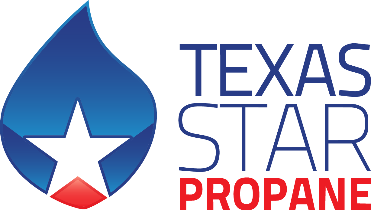 Texas Star Propane logo, a blue propane drop containing a white star with a red spark at its base, beside the words Texas Star Propane
