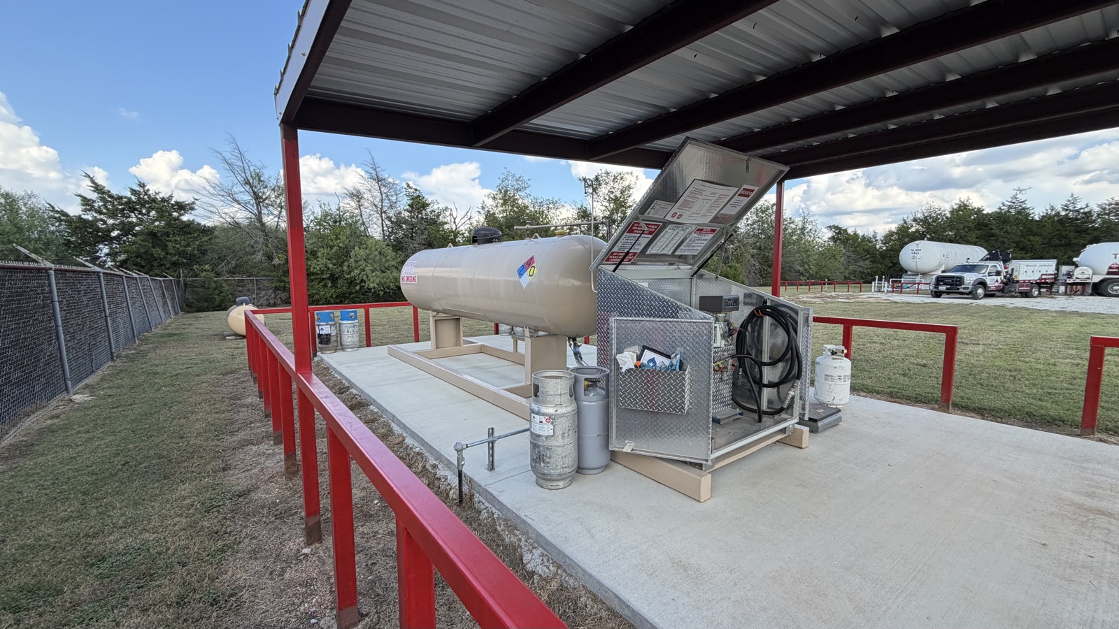 The propane fill station under a canopy.