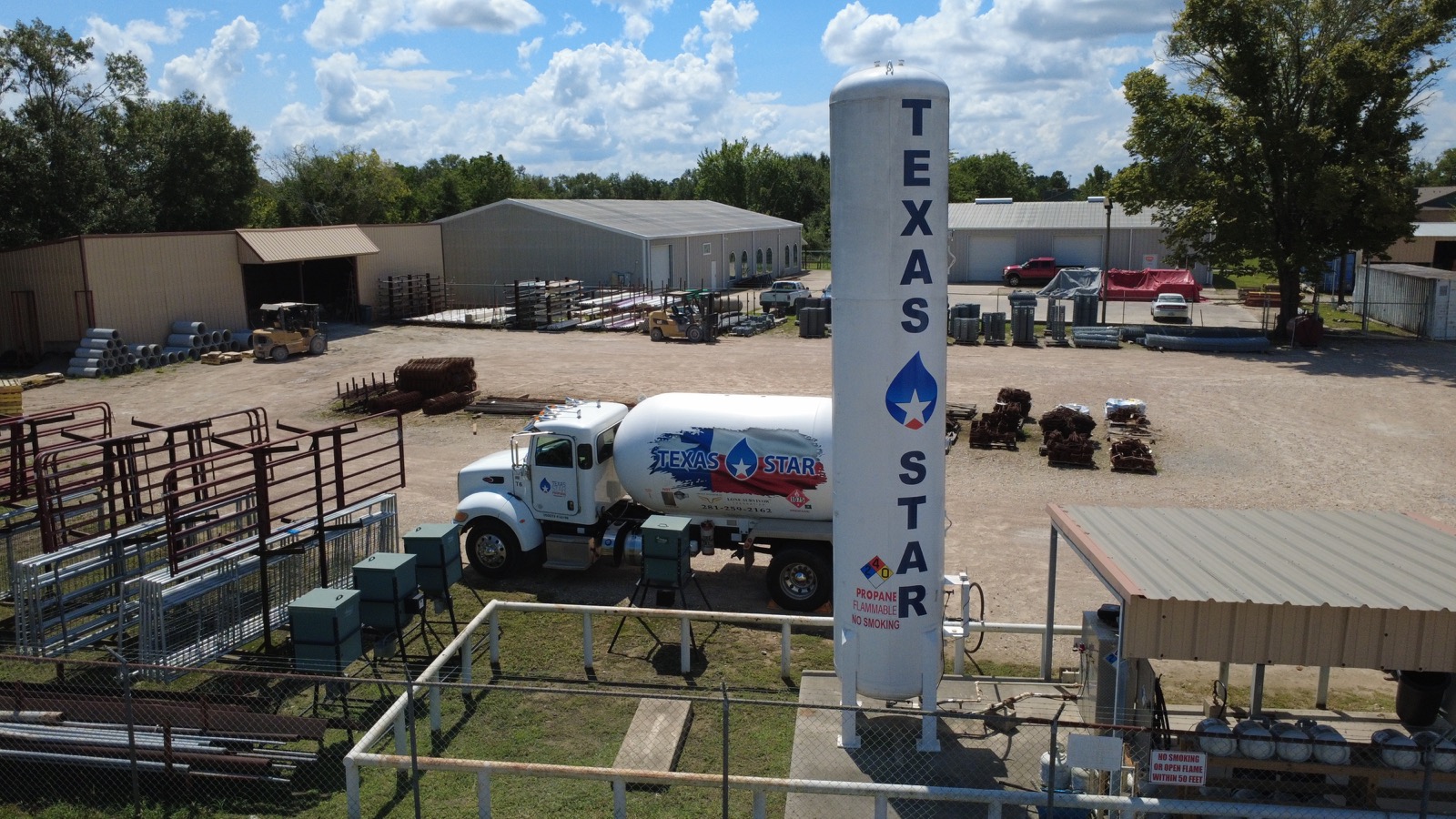 A Texas Star Propane bulk plant with storage tanks and a branded delivery truck.