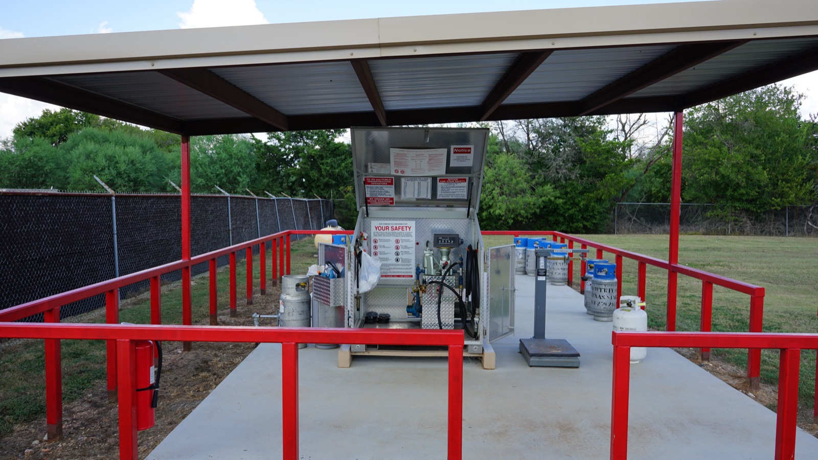 A propane fill station under a canopy.
