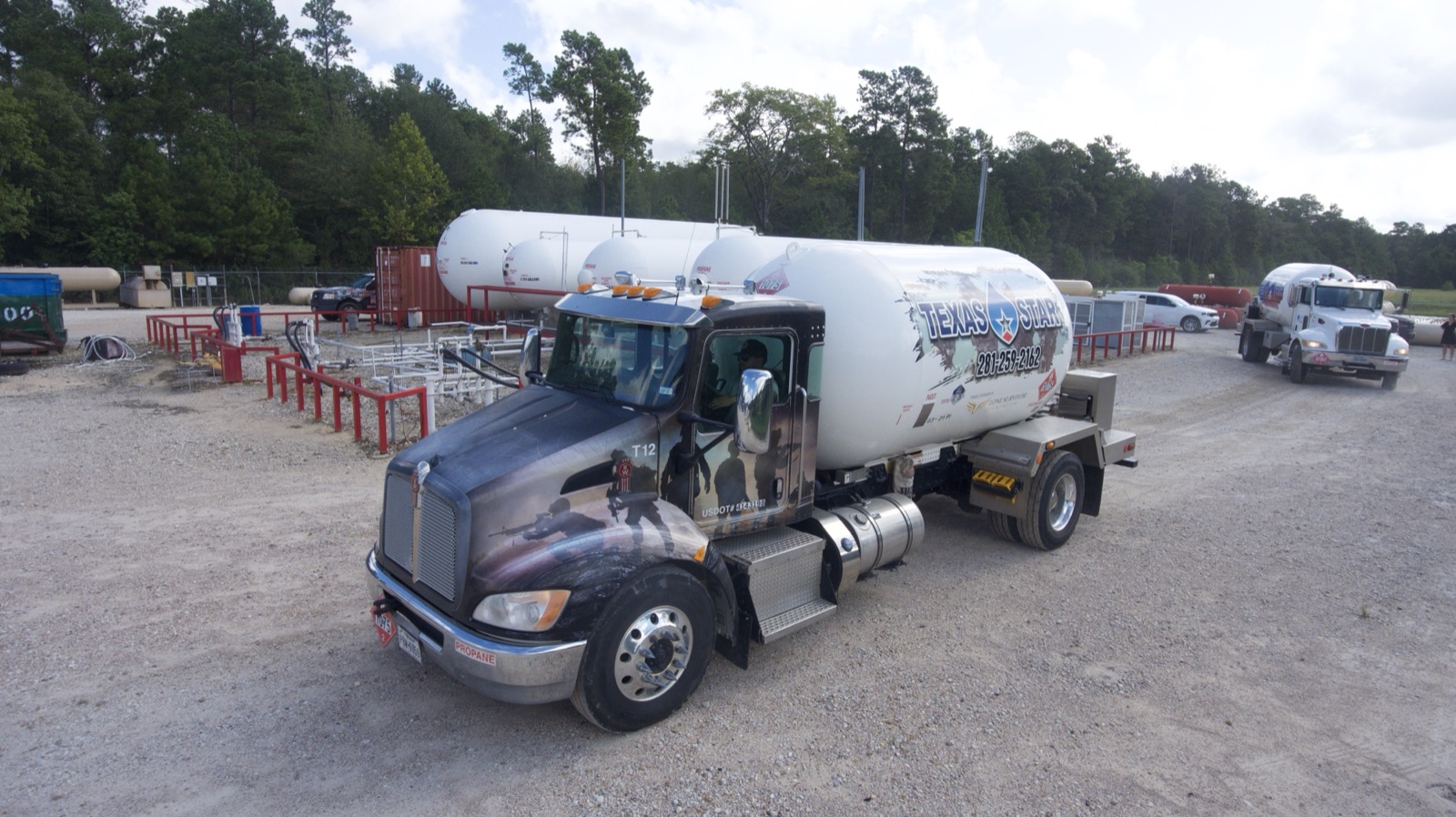 Branded propane bobtail truck at bulk plant.